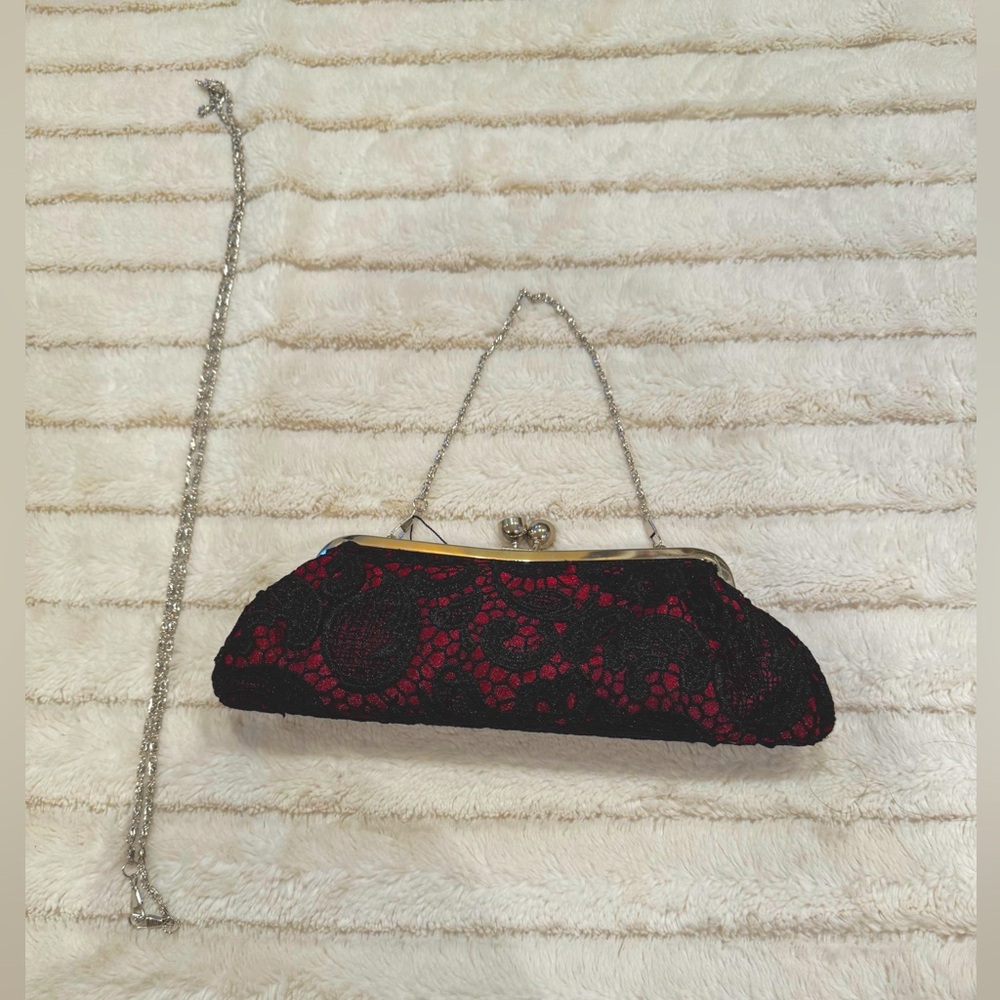 NWT -Red and Black Lace Clutch/Purse